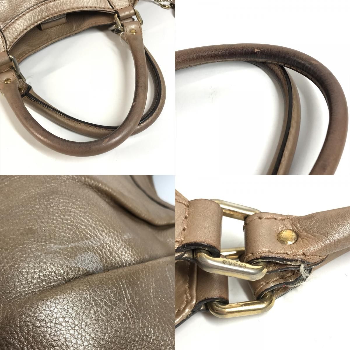 Gucci Shoulder Bag GG Charm Leather Metallic Pink Beige — view 8