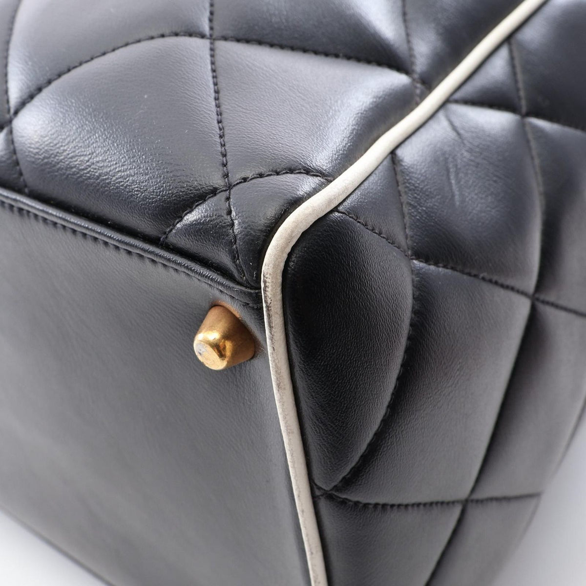 Chanel Boston Bag Quilted Logo Black Leather — view 8