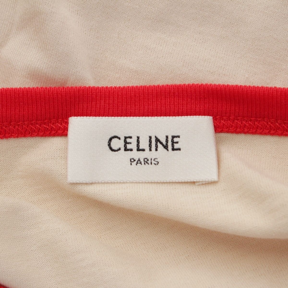 Celine Sulky Logo Short Sleeve T-Shirt Top Beige — view 8