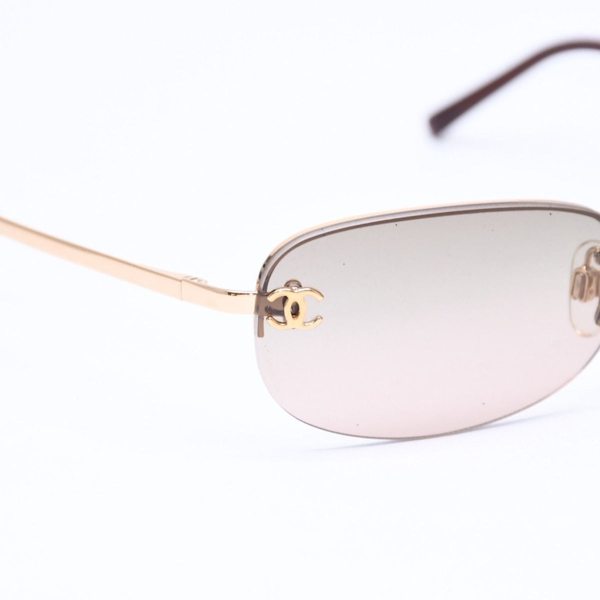 Chanel Rimless Sunglasses Side CC Logo Metal Brown Gold Eyewear — view 8