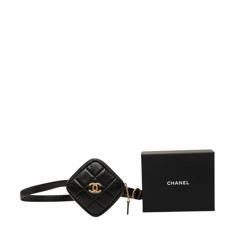 Chanel Quilted CC Logo Diamond Shape Waist Bag Black Gold Caviar Leather — view 7