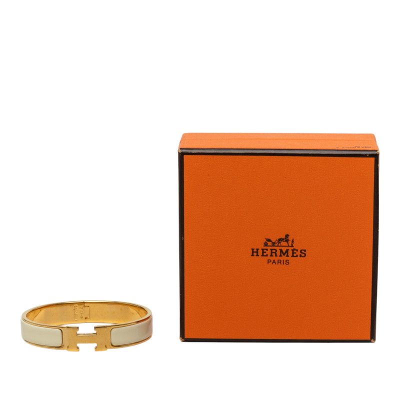 Hermes Clic H GM Enamel Bracelet Bangle Gold White Plated — view 6