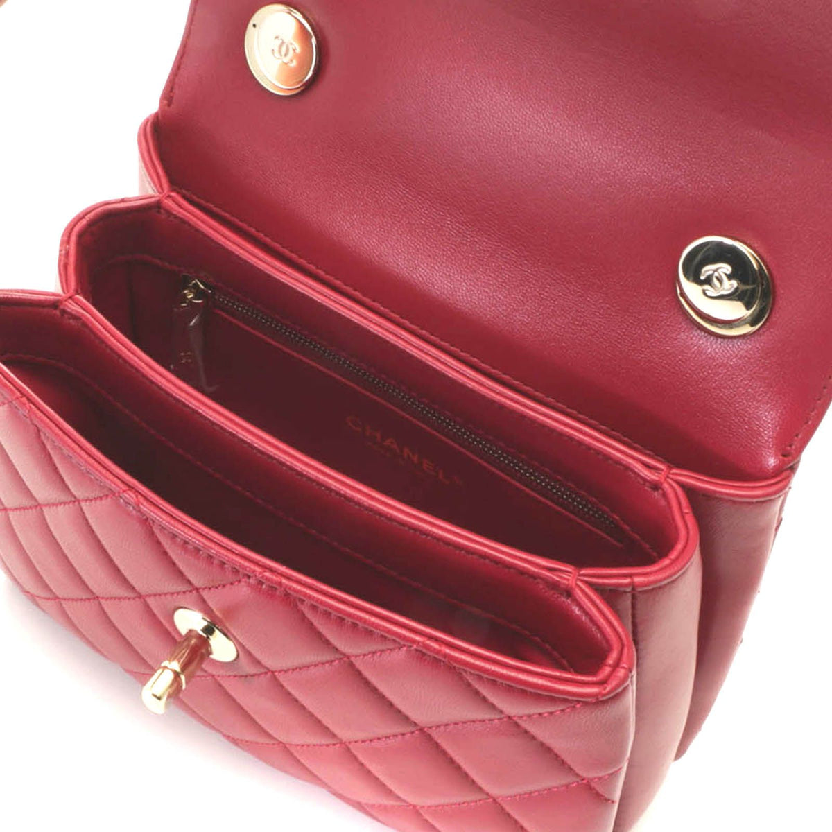 Chanel Quilted Trendy CC Top Handle Handbag Lambskin Red Random Stamp — view 8