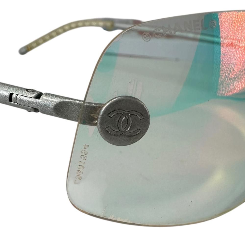 Chanel Sunglasses CC Logo Rimless Oval Metal Acetate Silver Eyewear — view 8