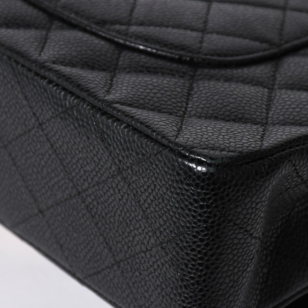 Chanel Quilted 25 Double Flap Chain Shoulder Bag CC Logo Caviar Leather Black — view 8