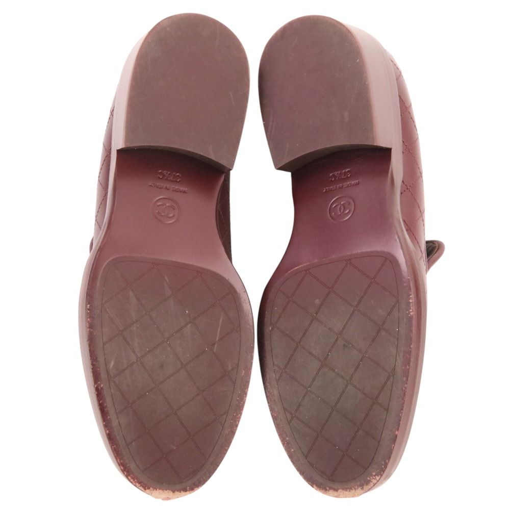 Chanel Quilted Stitch CC Logo Leather Loafers Bordeaux — view 8