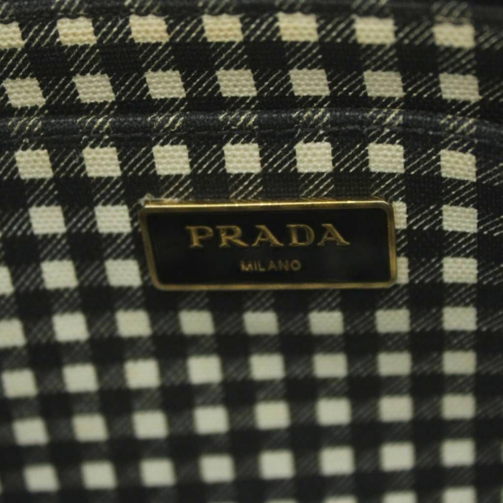 Prada 2-Way Canapa Shoulder Bag Tote Canvas Logo Print Black — view 8
