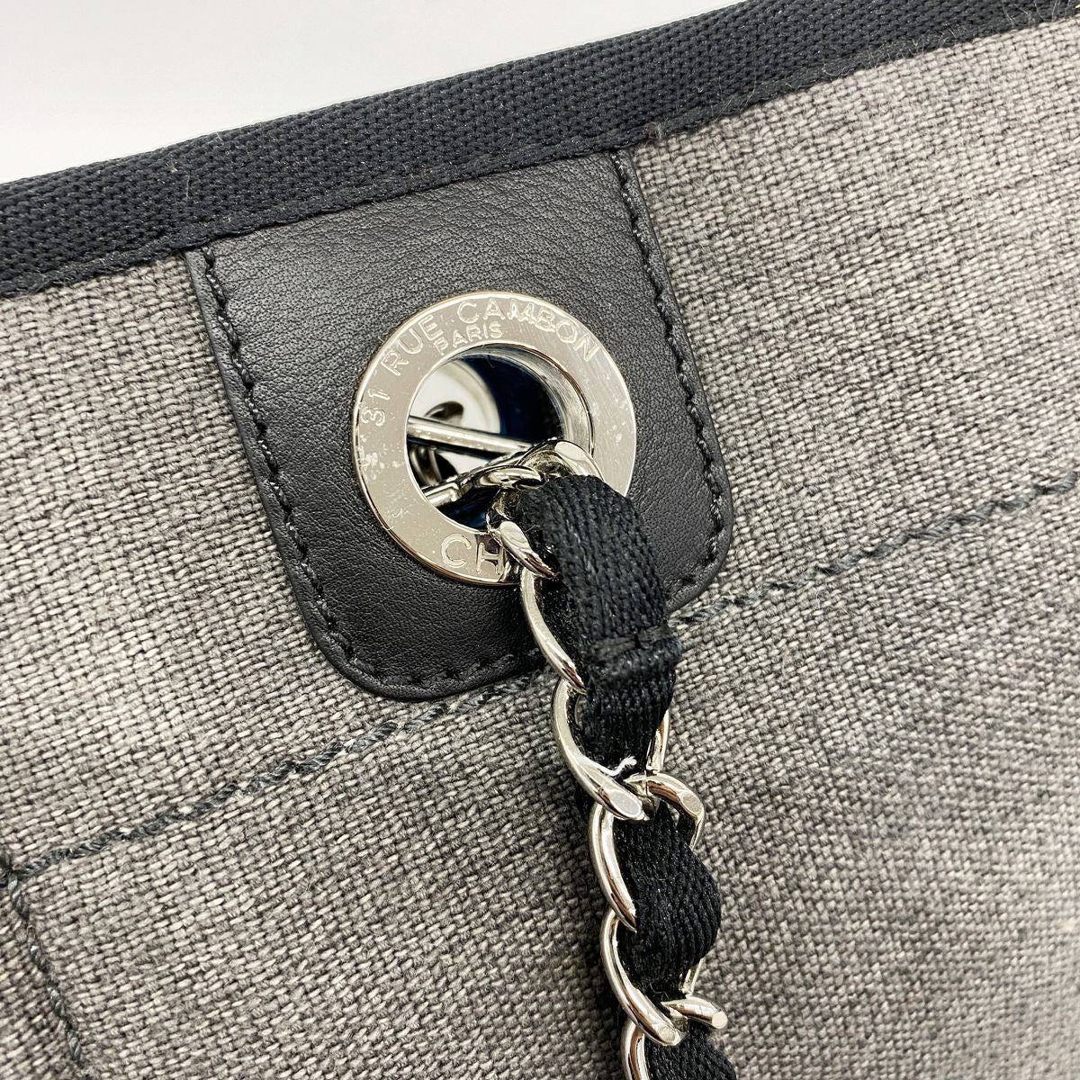 Chanel Chain Tote Deauville Canvas Gray Silver — view 8