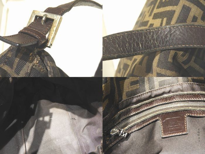 Fendi Mamma Bucket Shoulder Bag Zucca Pattern Khaki Brown Canvas Leather — view 5