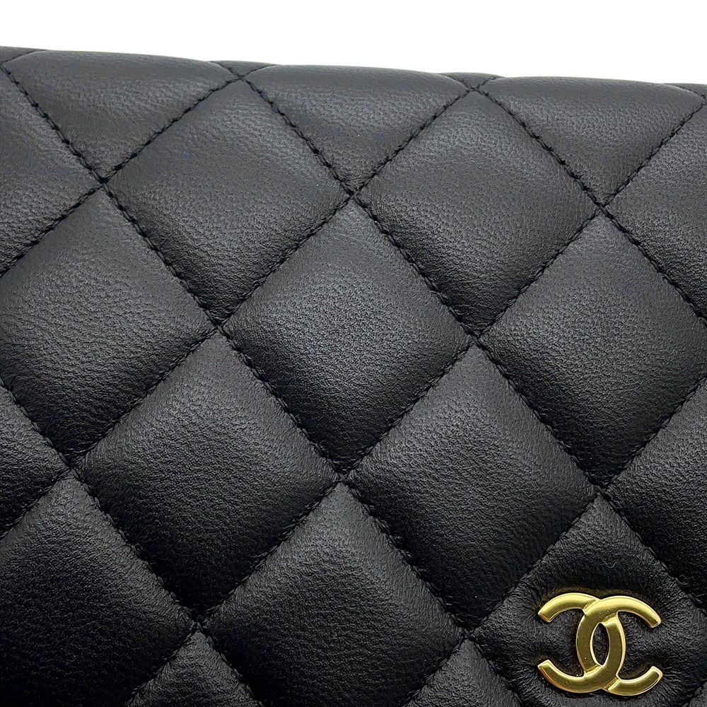 Chanel Chain Wallet Classic Quilted CC Logo Lambskin Black Shoulder Bag — view 8
