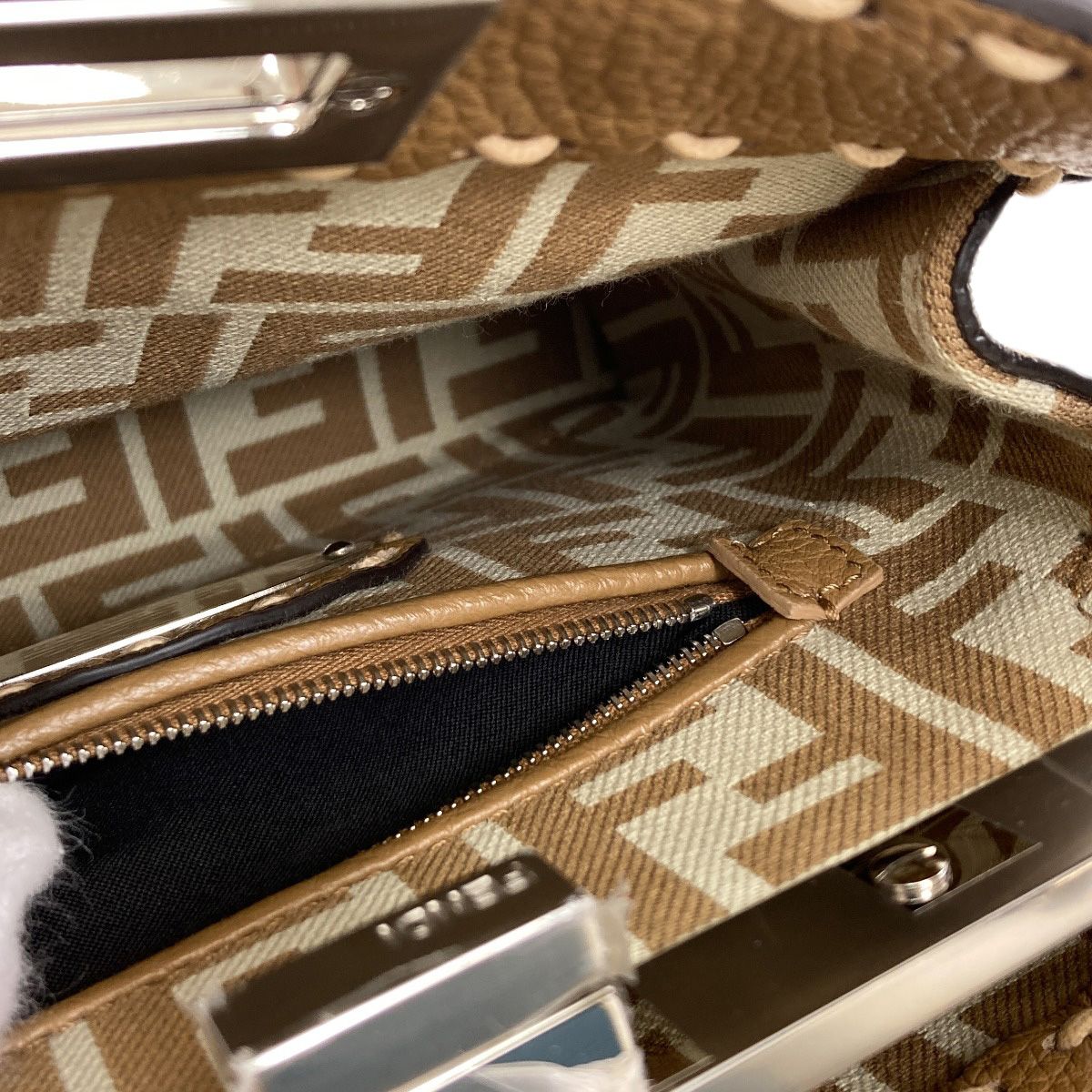 Fendi Peekaboo Mini Selleria Pecan Stripe 2-Way Handbag Canvas — view 8