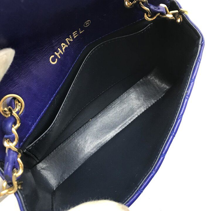 Chanel Bicolor Chain Shoulder Bag Big CC Logo Gold Quilted Blue — view 8
