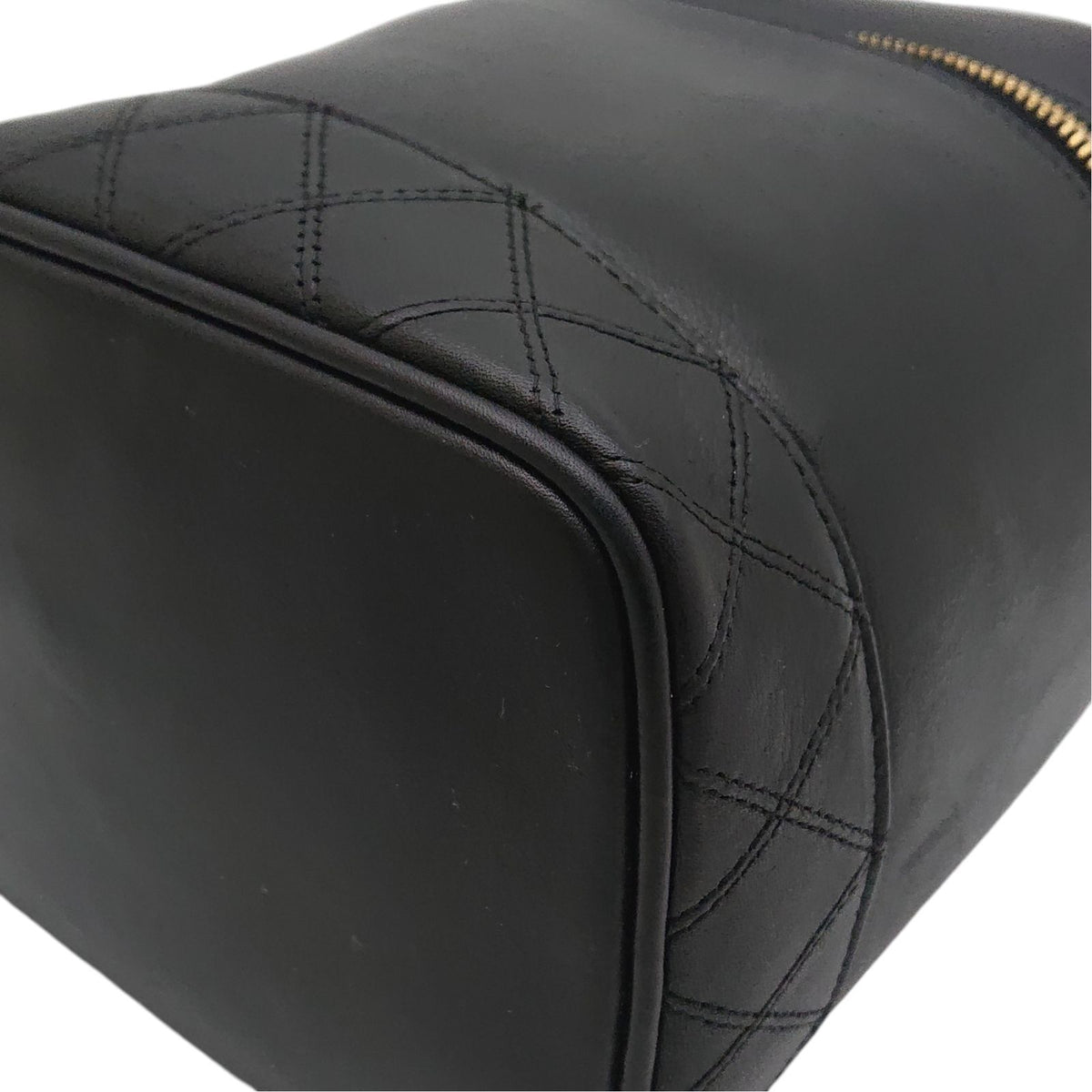 Chanel Vintage Vanity Bag Black Leather Gold CC Logo with Card — view 8