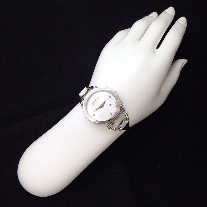 Gucci Watch Kiodo 122.5 Horsebit 3 Point Diamond Index White Shell Dial Date SS — view 8