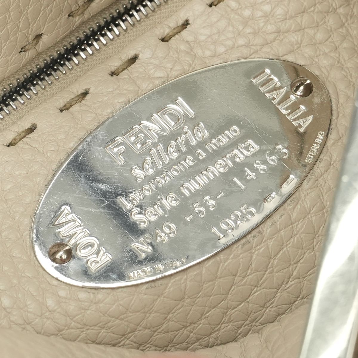 Fendi Peekaboo Essential Selleria Tote Shoulder Bag Leather Beige Silver 2-Way — view 8