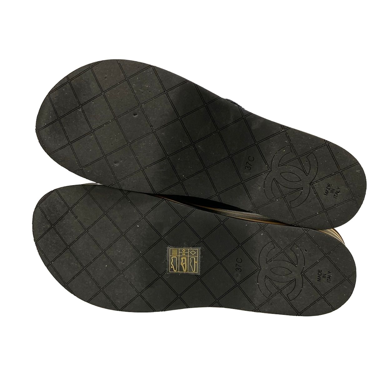 Chanel Beach Sandals Black Light Brown CC Logo Border Wedge Cotton — view 8