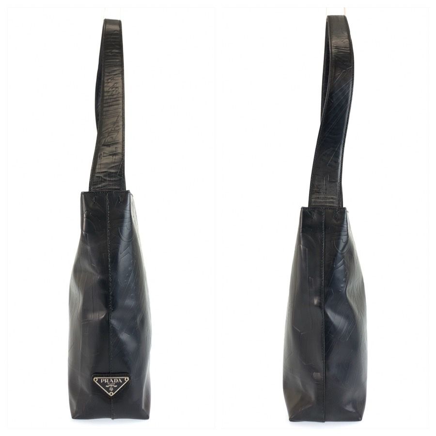 Prada Embossed Black Patent Leather Shoulder Bag — view 8