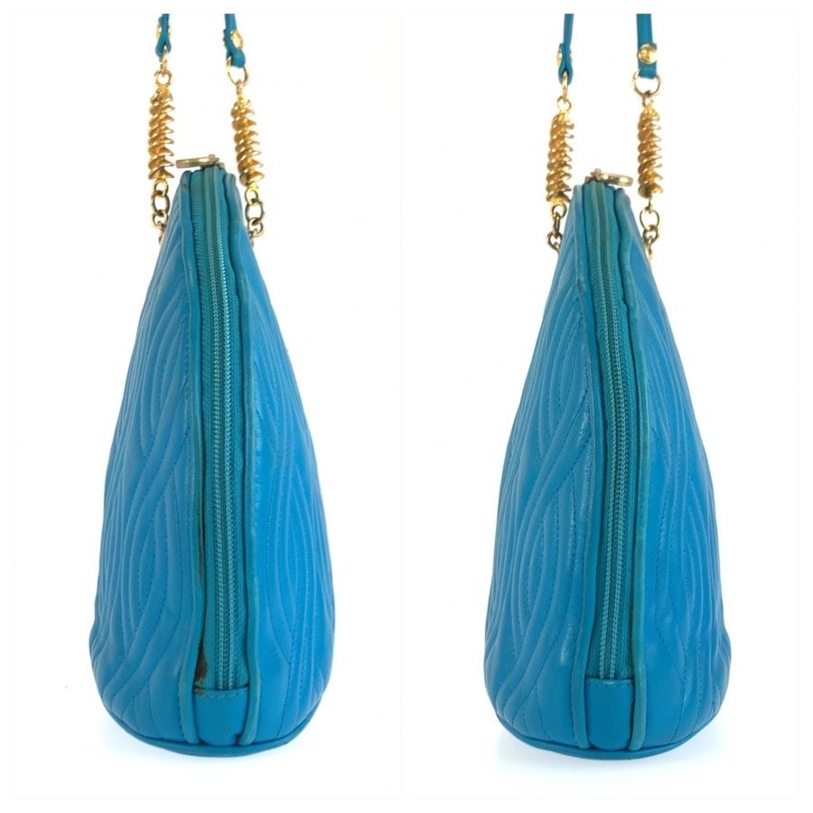 Fendi Vintage Pasta Macaroni Blue Gold Leather Shoulder Bag Pochette — view 8