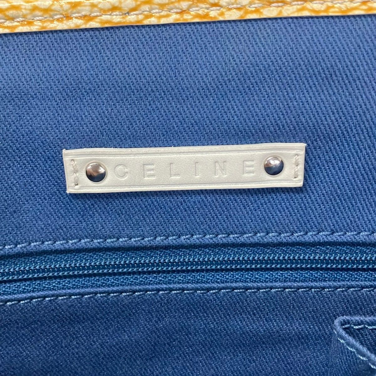 Celine Tote Paris Macadam Light Gray White Dark Yellow Leather — view 8