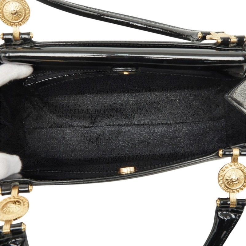Versace Sunburst Handbag Black Gold Leather Patent — view 8