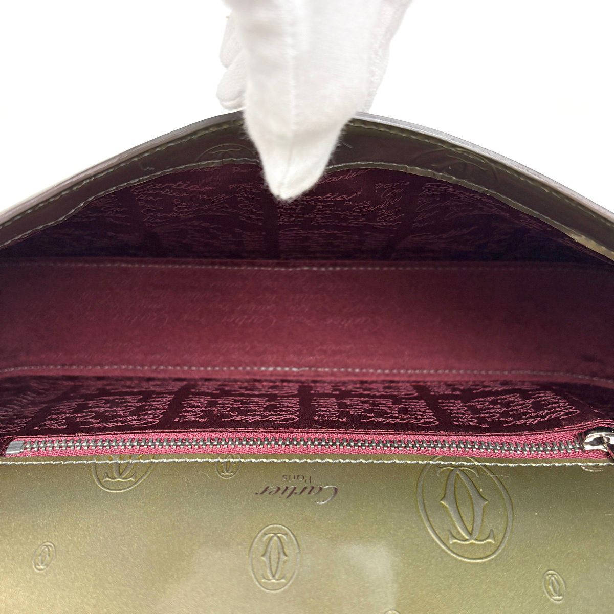 Cartier Shoulder Bag Happy Birthday Patent Khaki Green — view 7