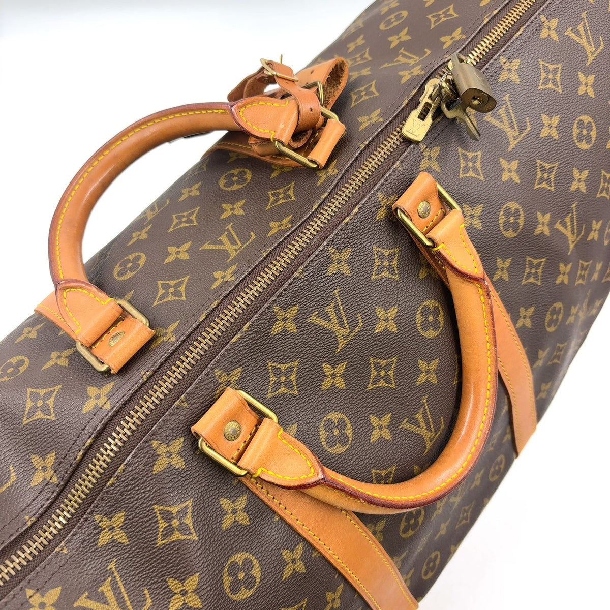 Louis Vuitton Keepall 60 Monogram Leather Brown Boston Bag Gold — view 8