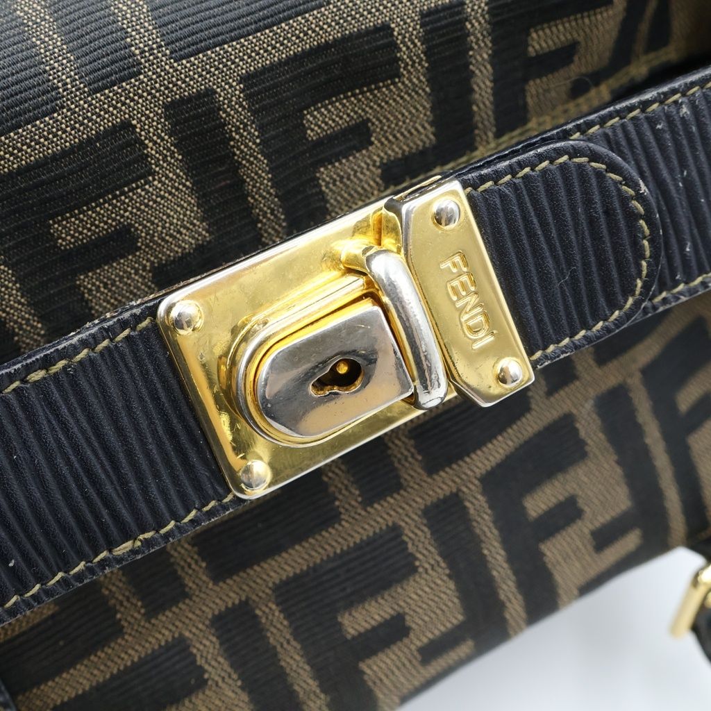 Fendi Zucca Mini Boston Bag Brown Black Leather Canvas Gold — view 8