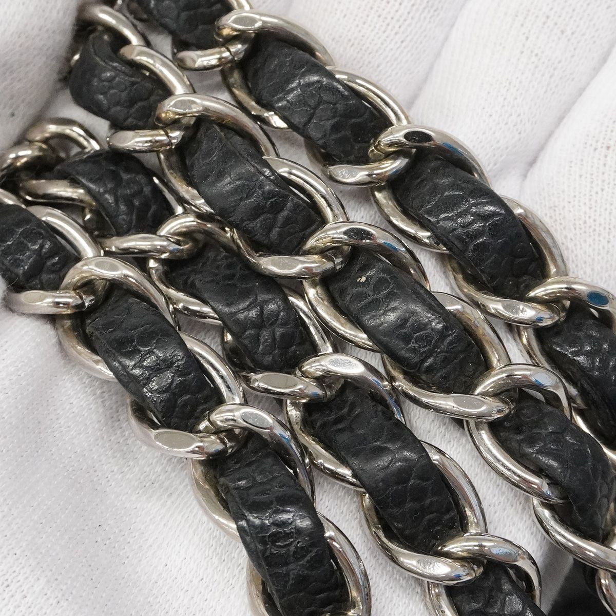 Chanel Shoulder Bag Quilted Caviar Leather Black Silver — view 8