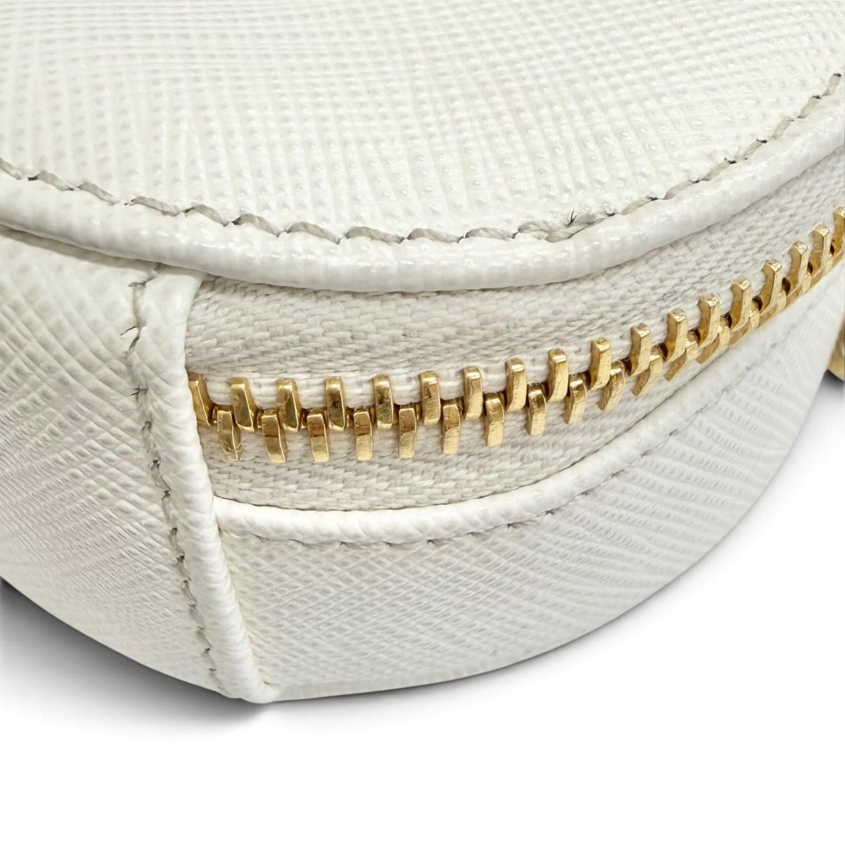 Prada Saffiano Leather Triangle Logo Chain Shoulder Round Mini Pouch White Gold — view 8