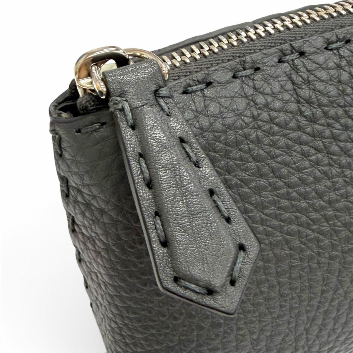 Fendi Selleria Logo Leather Pouch Makeup Dark Gray Silver — view 8