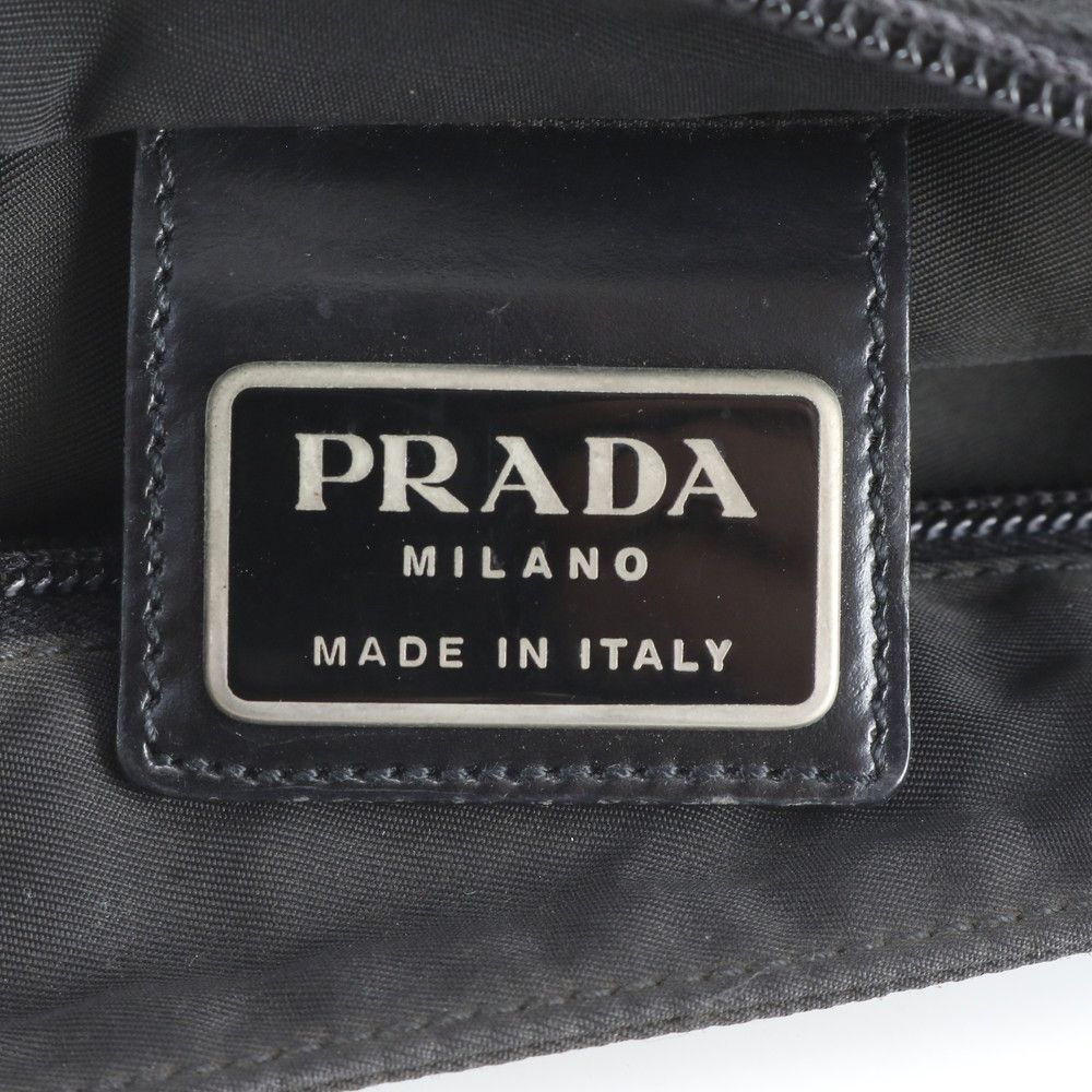 Prada Tessuto Nylon Triangle Logo Leather Shoulder Bag Crossbody Messenger Black — view 8