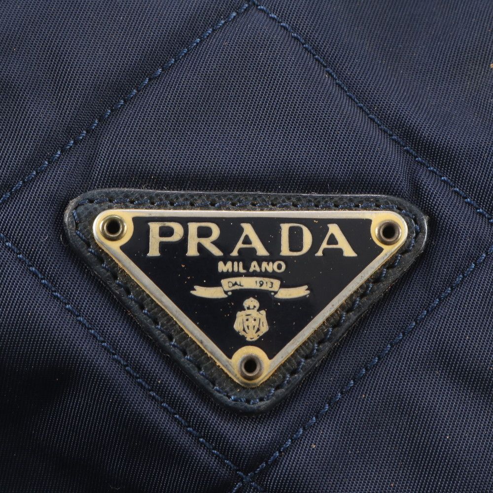 Prada Tessuto Nylon Quilted Triangle Logo Chain Shoulder Bag Navy — view 8