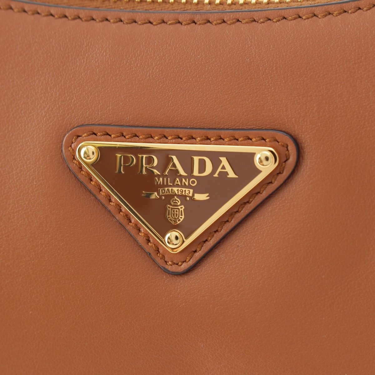 Prada Arque Small Leather 2-Way Handbag Cognac Tan Brown — view 8