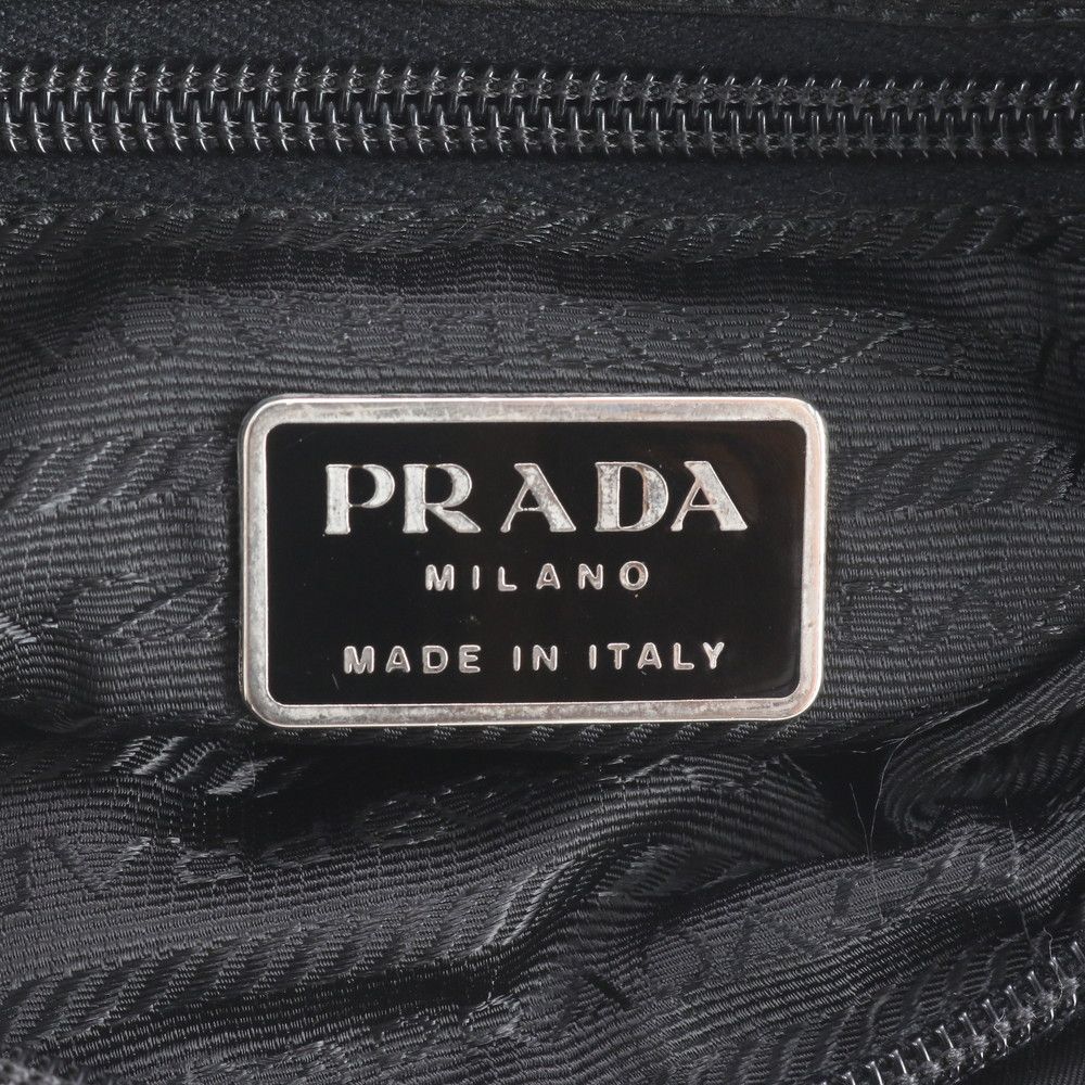 Prada White Tag Tessuto Nylon Triangle Logo Leather Shoulder Bag — view 8