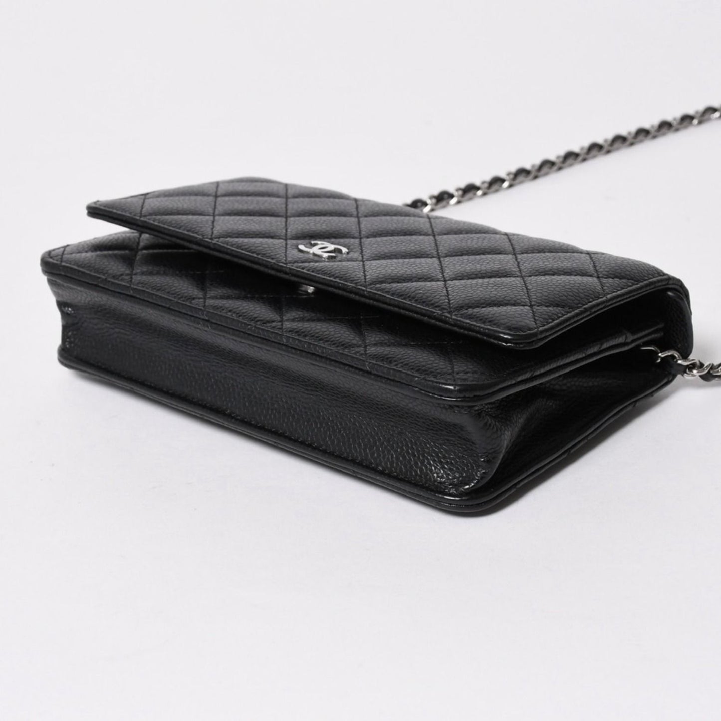 Chanel Wallet Quilted Classic Chain Caviar Leather CC Logo Black Shoulder Bag — view 8