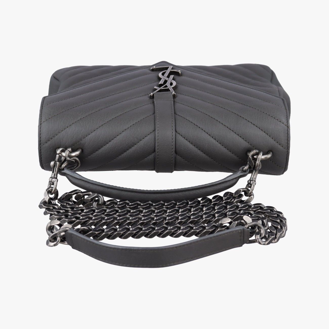 Saint Laurent Carre Gray Leather Shoulder Bag — view 8