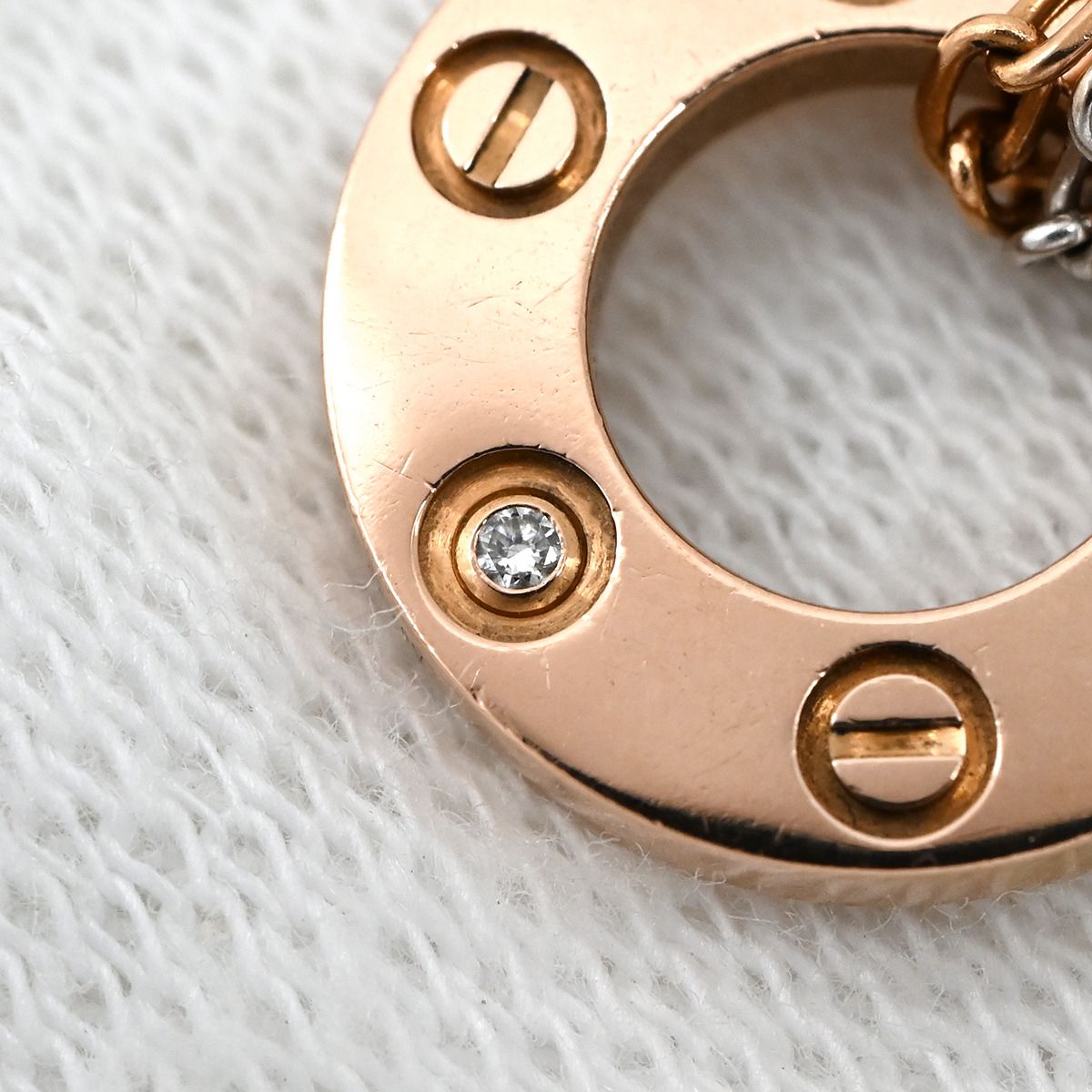 Cartier Necklace Love Three Hoop Pink Gold White PG WG Diamond Double Chain — view 8