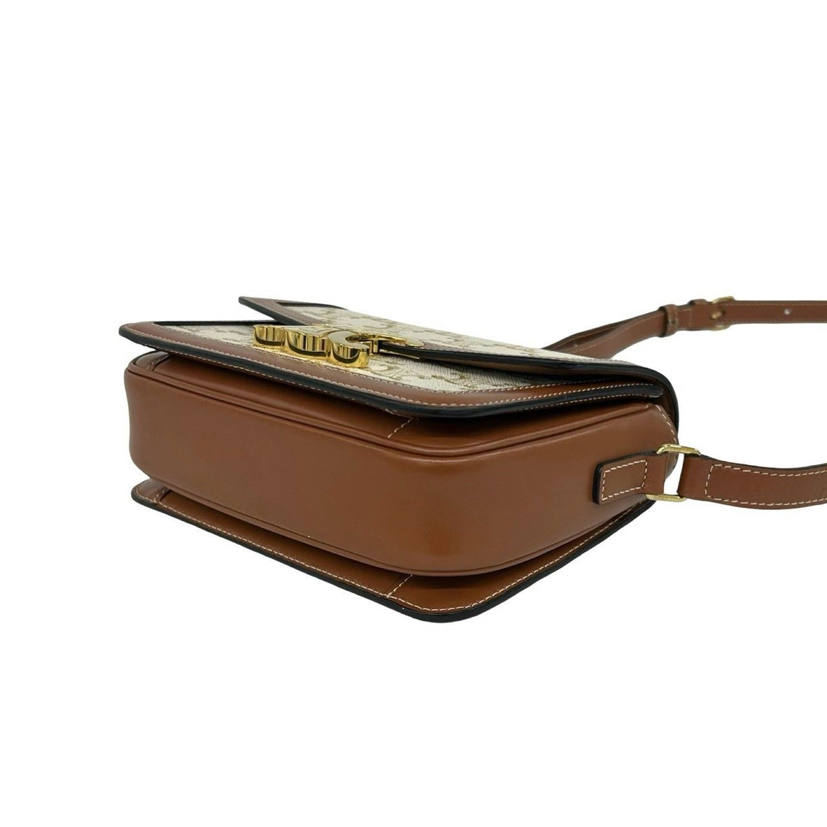 Celine Teen Triomphe Logo Leather Shoulder Bag Pochette Brown Ivory — view 8