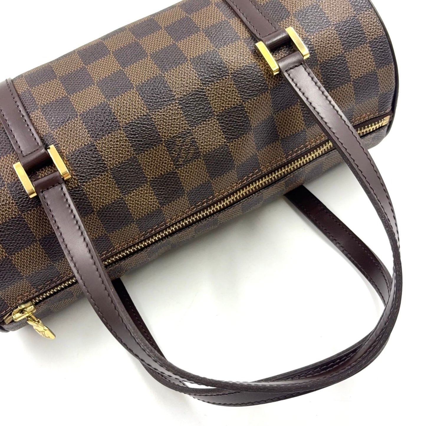 Louis Vuitton Damier Ebene Leather Brown Handbag Gold — view 8
