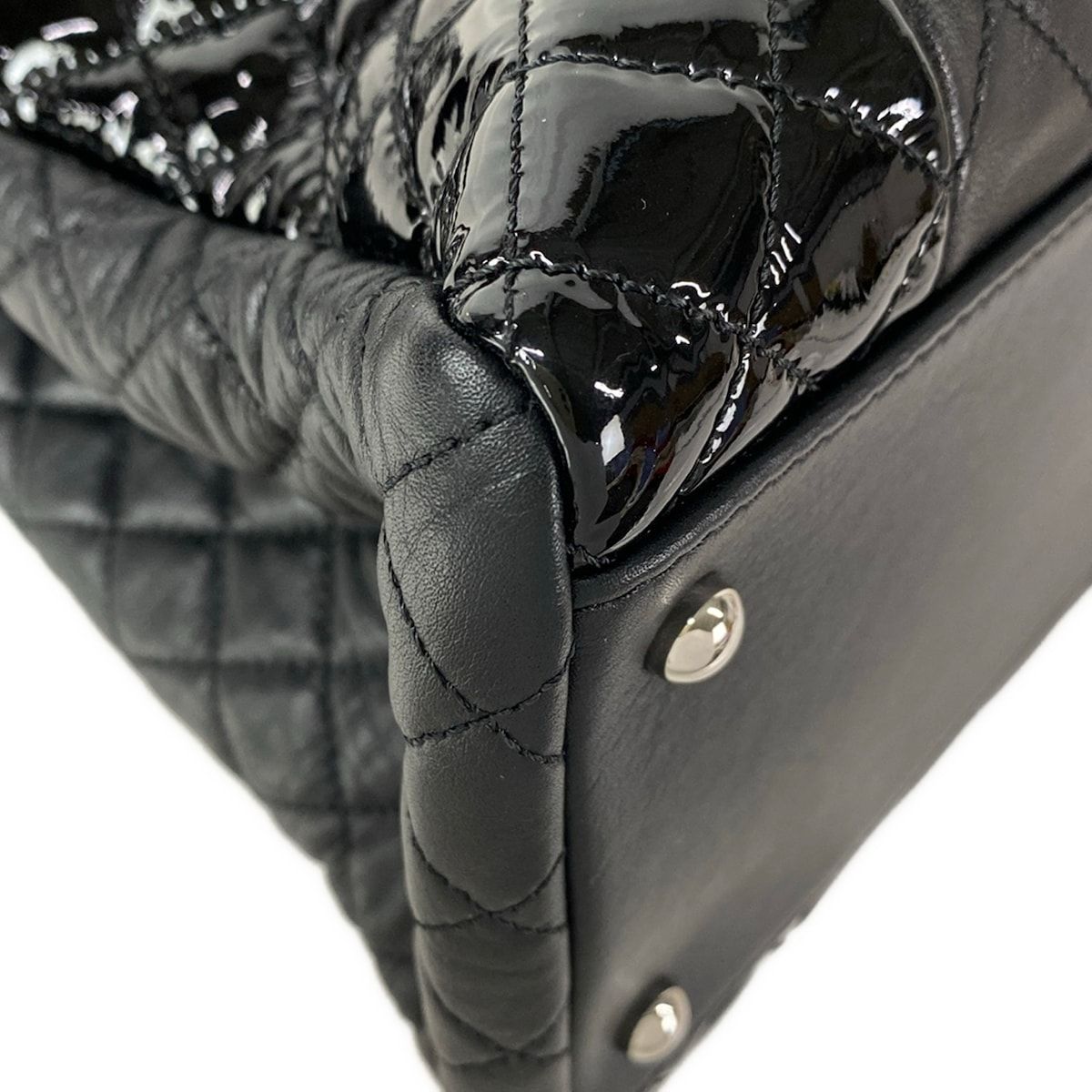 Chanel Tote Quilted Black Chain Silver Coco Charm Leather Lambskin — view 8