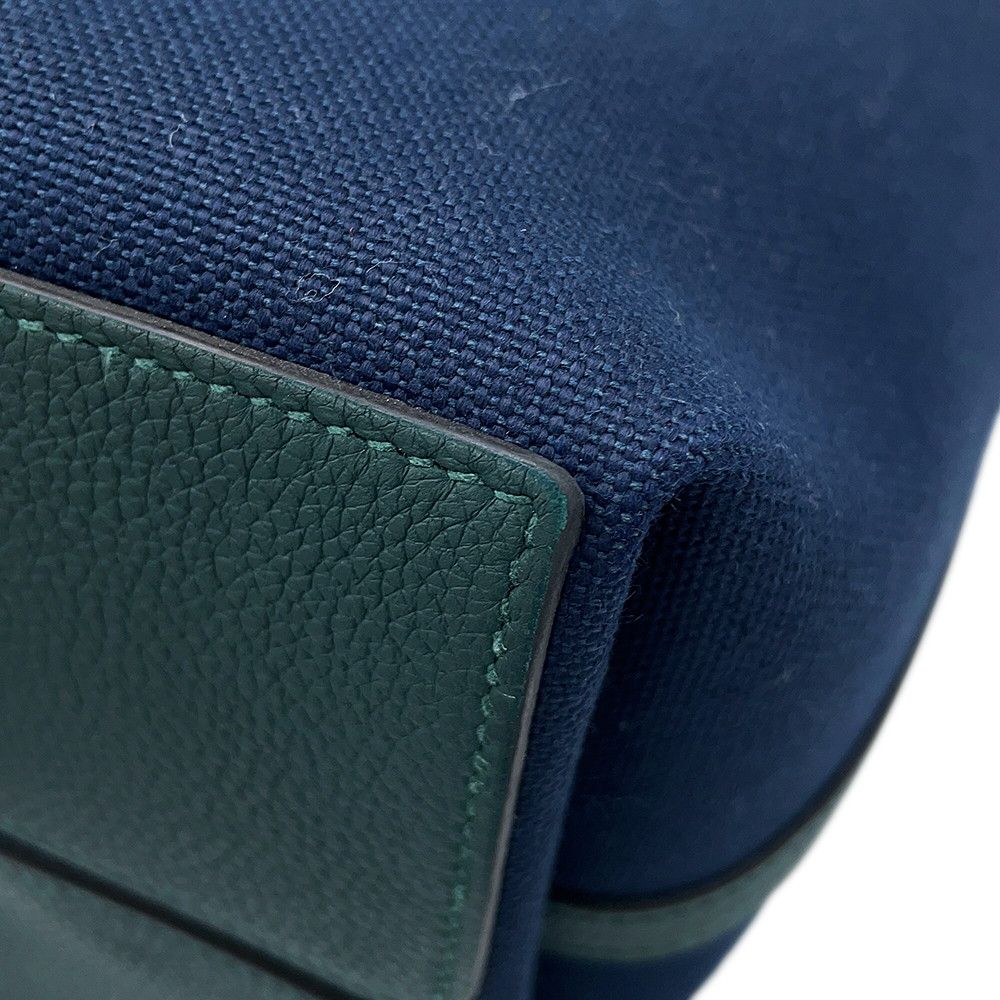 Hermes Tote Fourre Tout M S Blue Marine Vert Moyen Toile Military Togo — view 8