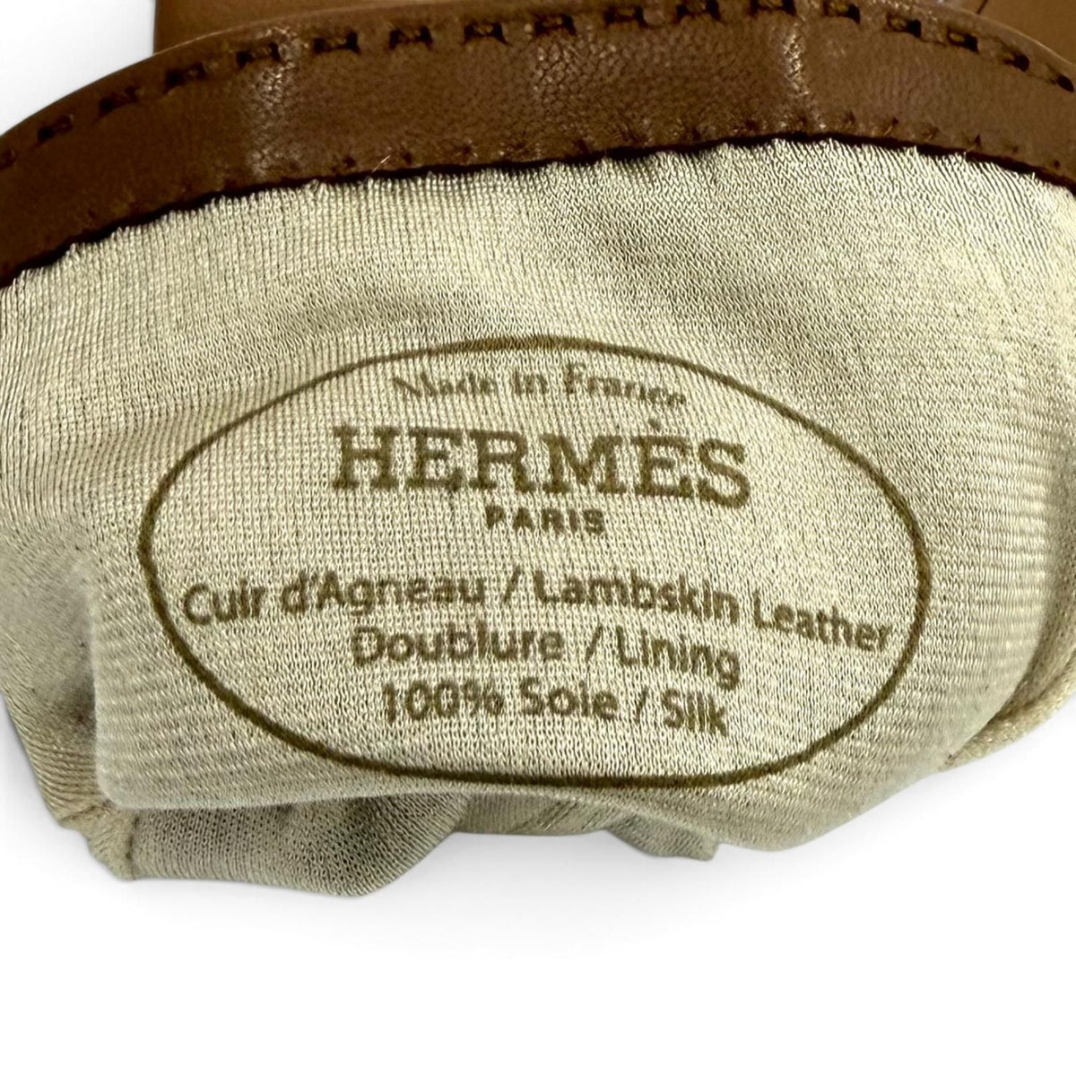 Hermes Lambskin Lining Silk 100% Gold Kelly Gloves Brown 6.5 — view 7