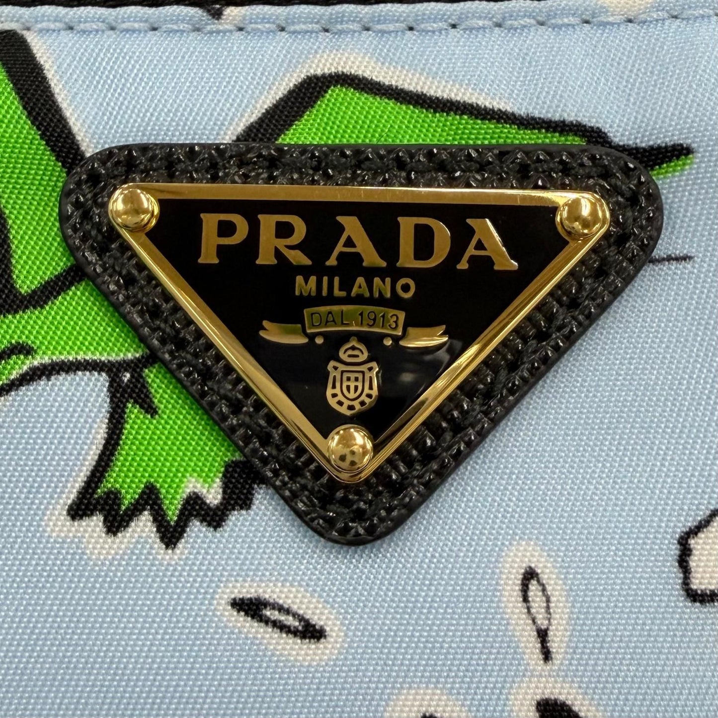 Prada Triangle Logo Re-Nylon Surf Print Makeup Pouch Blue with Wristlet — view 8