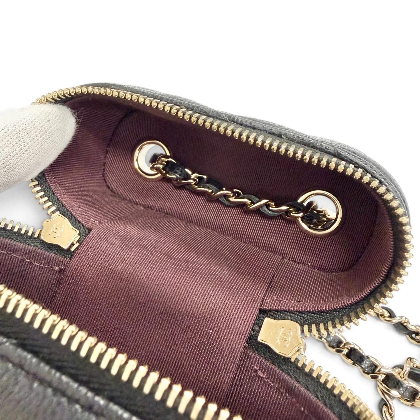 Chanel Caviar Leather Quilted Vanity Phone Chain Shoulder Bag Black Gold — view 8