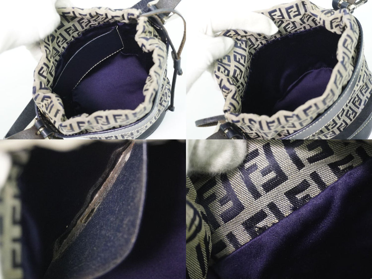 Fendi Zucchino Drawstring Shoulder Bag Canvas Leather Navy — view 8