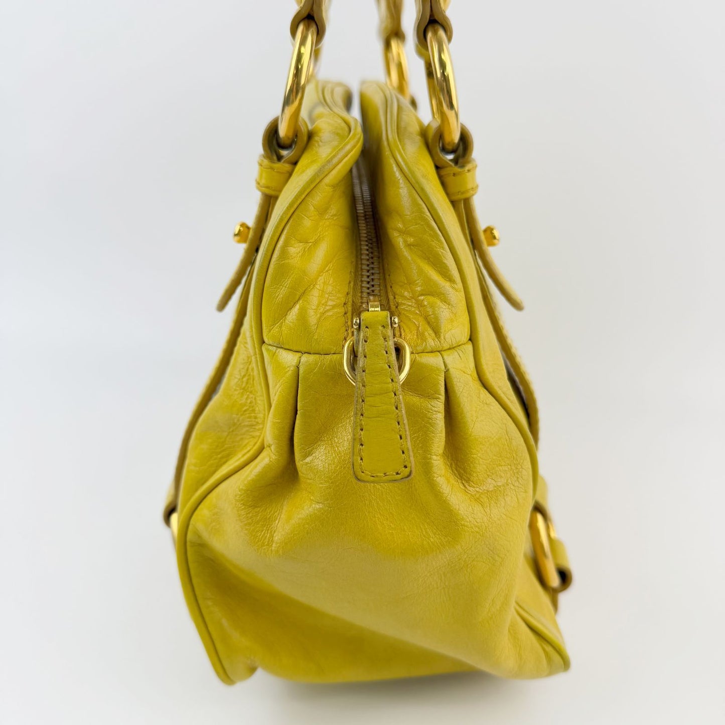 Miu Miu Vitterolux Gathered 2-Way Shoulder Bag Leather Yellow Gold Vintage — view 8