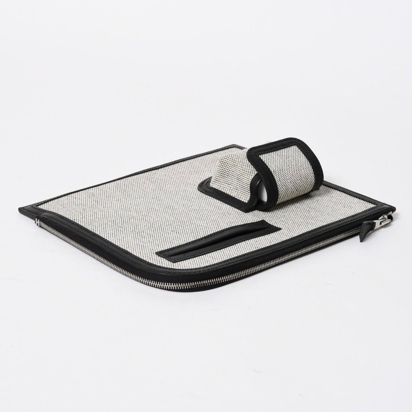 Hermes Cargo Pocket Zip Pouch Toile H Veau Black Ecru Silver — view 8