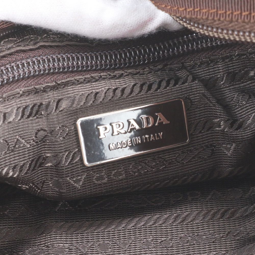 Prada Triangle Logo Leather Tweed Tote — view 8