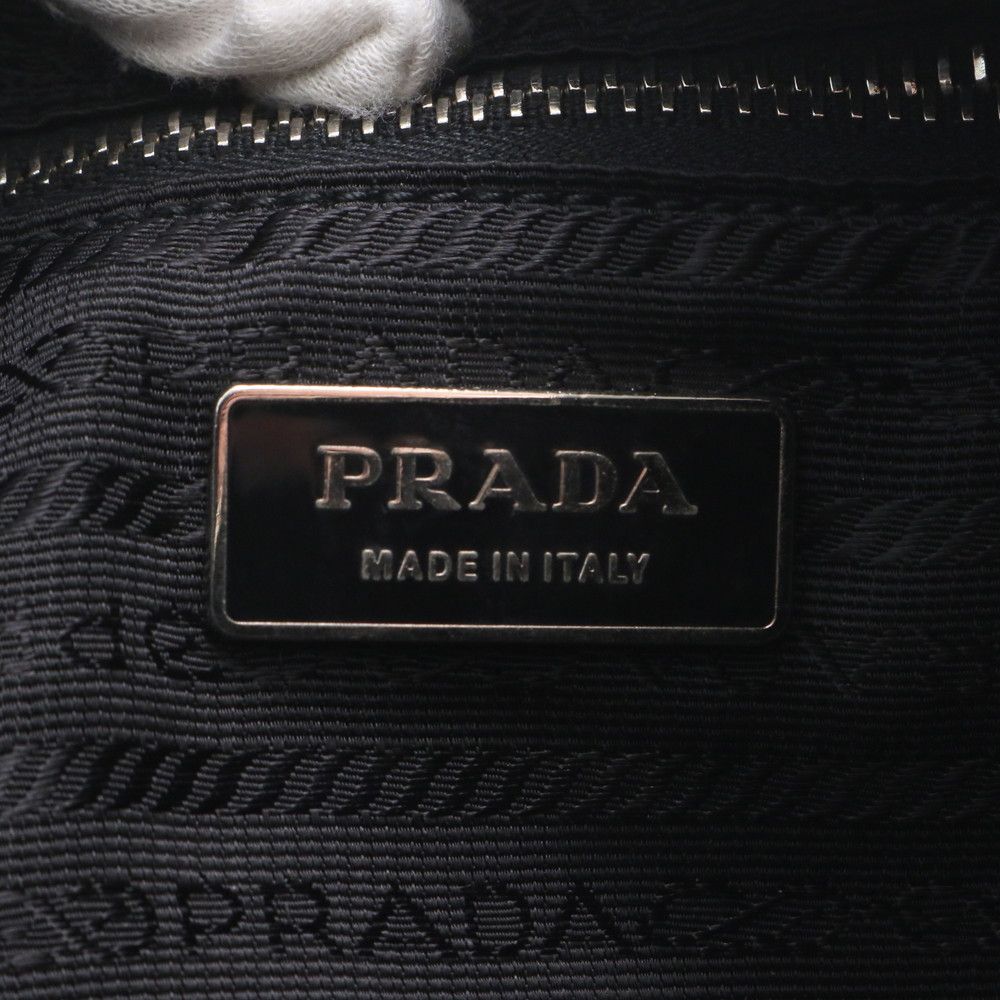 Prada Tessuto Nylon Triangle Logo Leather Tote Shoulder Black — view 8