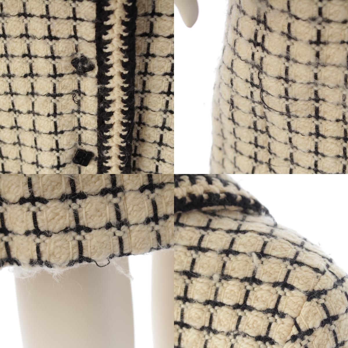 Chanel 00A Wool CC Logo Button Tweed Coat White Black 38 — view 8